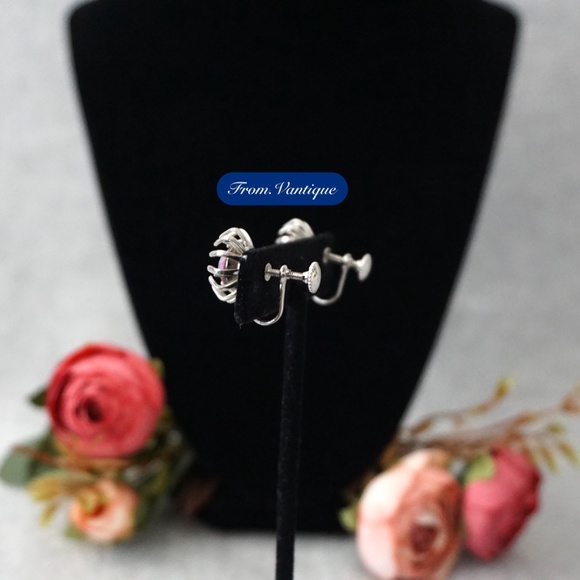 🏵️ VINTAGE Retro DIsco Silver Crystal Flower Earrings (Screw back)🦻✨ - Picture 3 of 5